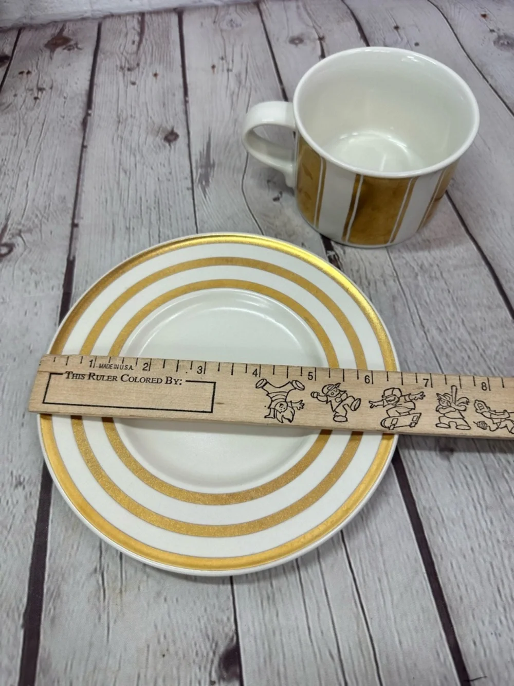 Fifth Avenue by Mikasa Flat Demitasse Cup & Saucer Set gold cream stripe